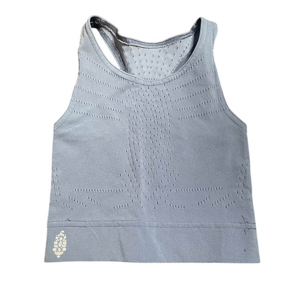 FP Movement By Free People Seamless Ribbed Crop Tank Top XS TP Blue Mesh‎ Cutout